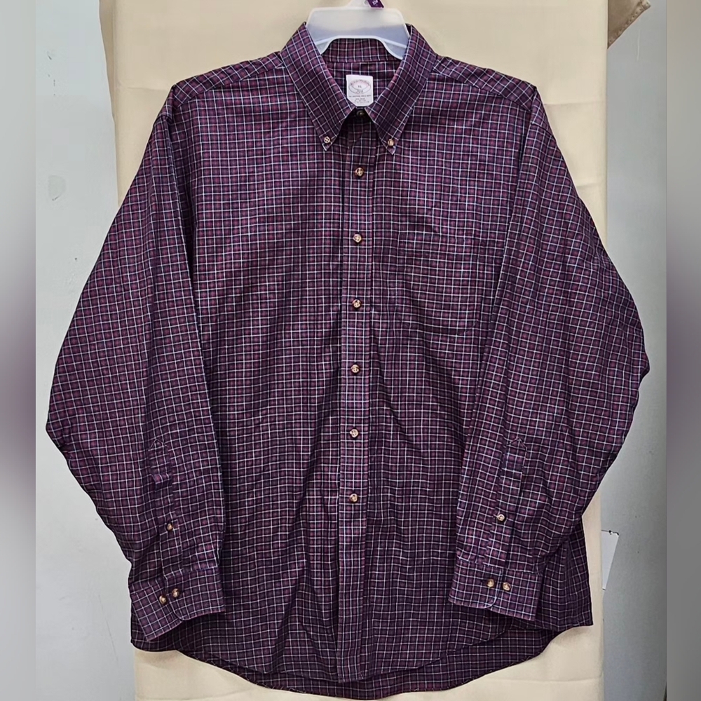 Brooks Brothers 346 Men's XL Non-Iron Cotton Plaid Button Down Shirt Navy Red